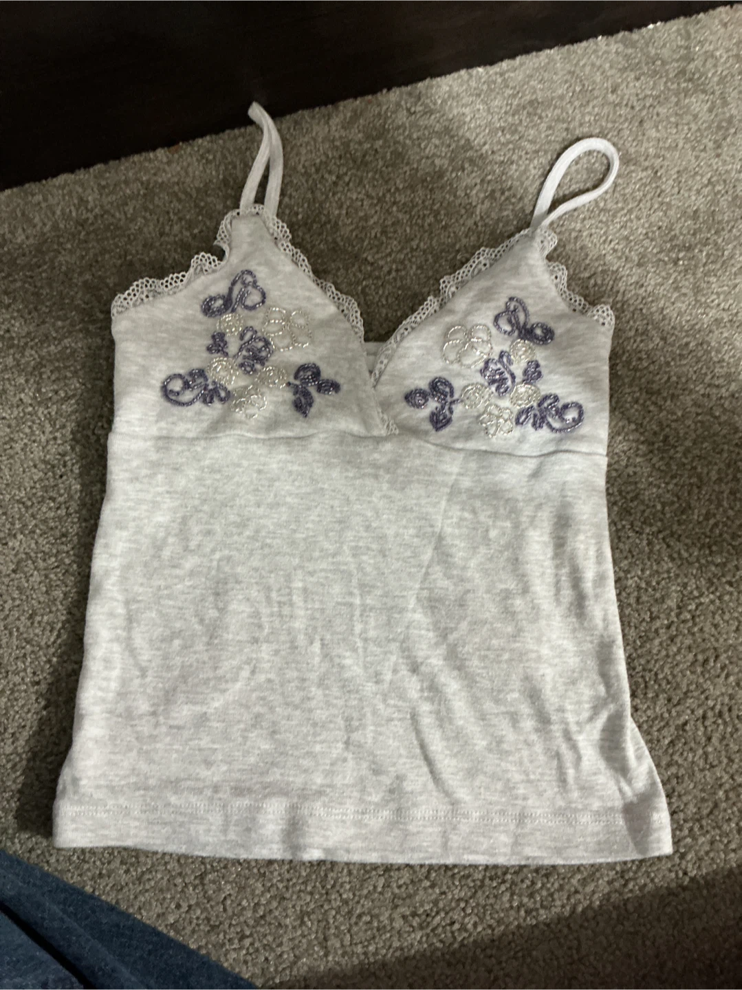 Grey Embroidered Cami Tank Top