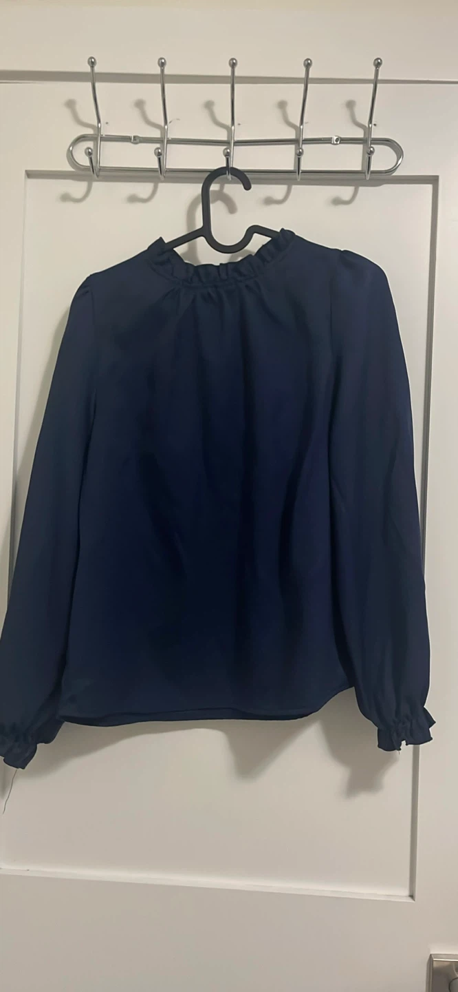 SHEIN Navy Ruffled Long Sleeve Blouse - photo 5