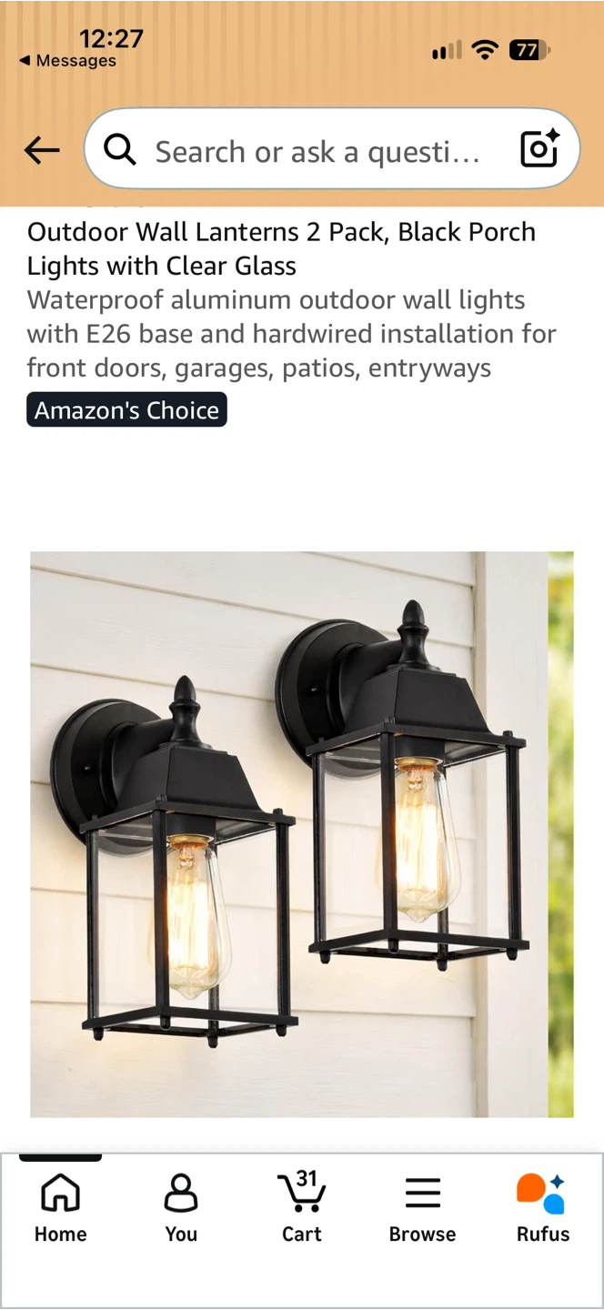 New 2 Pack Outdoor Wall Lanterns