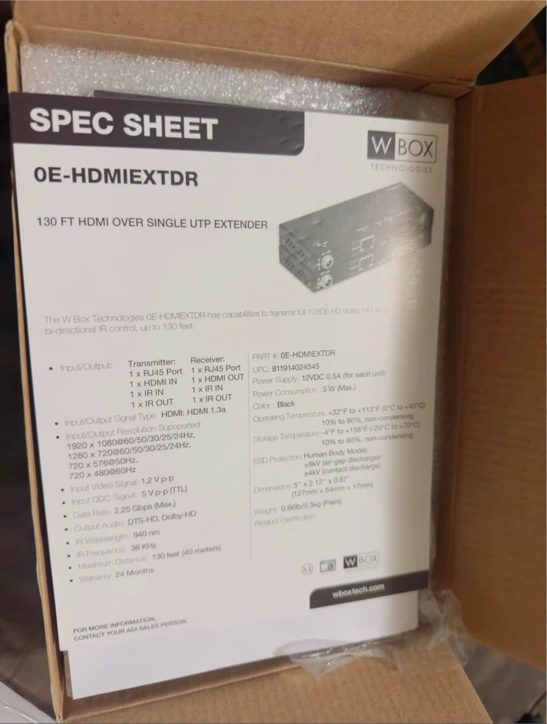 Wbox Hdmi Extender 130ft Hdmi Over Single-utp Extender - photo 2