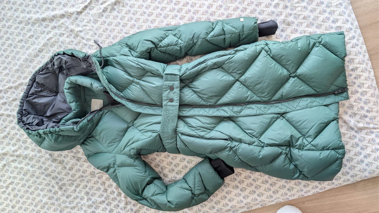 Soia & Kyo Long Down Coat with Double Zip Bib (Size S)