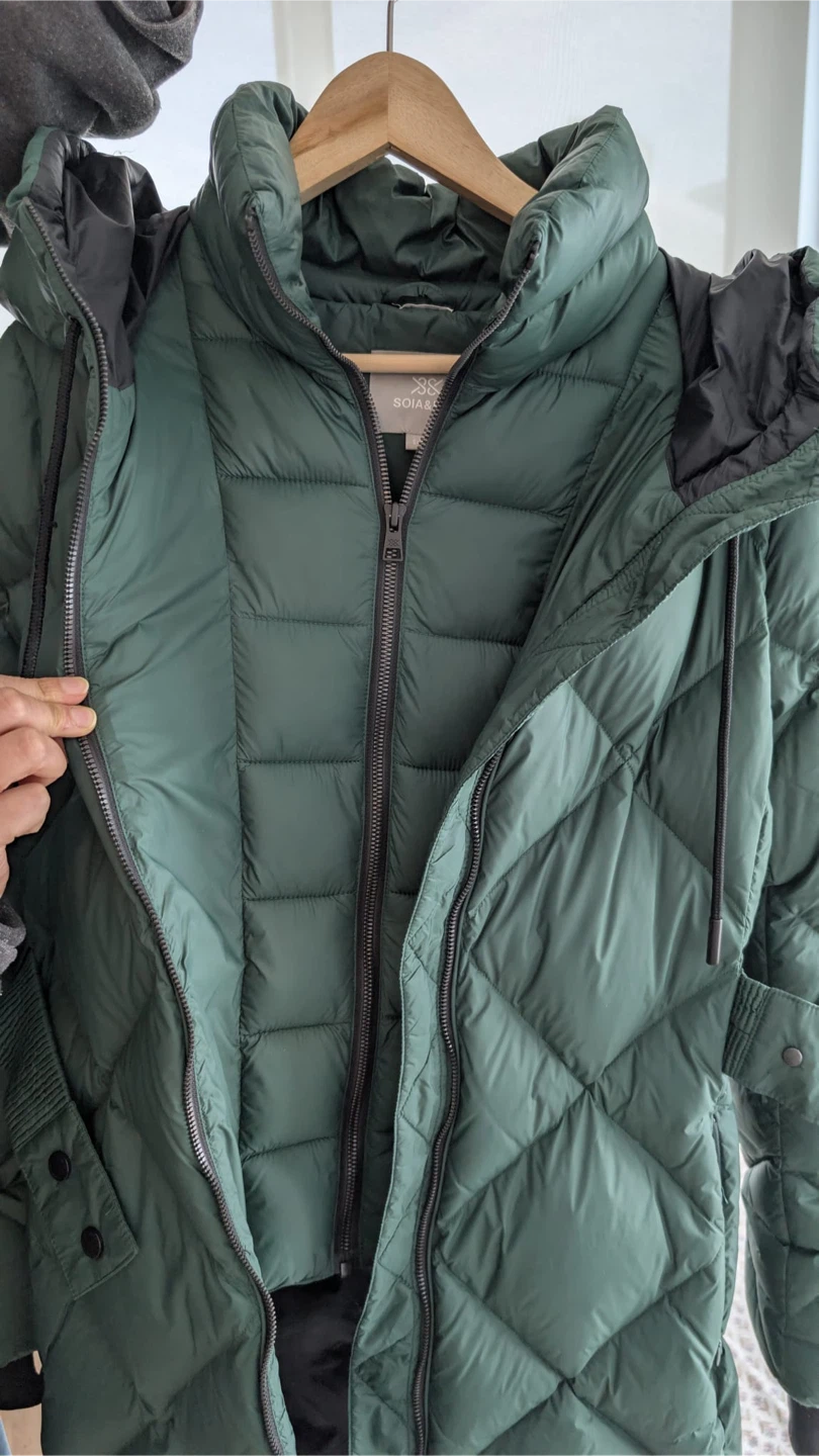 Soia & Kyo Long Down Coat with Double Zip Bib (Size S) - photo 3
