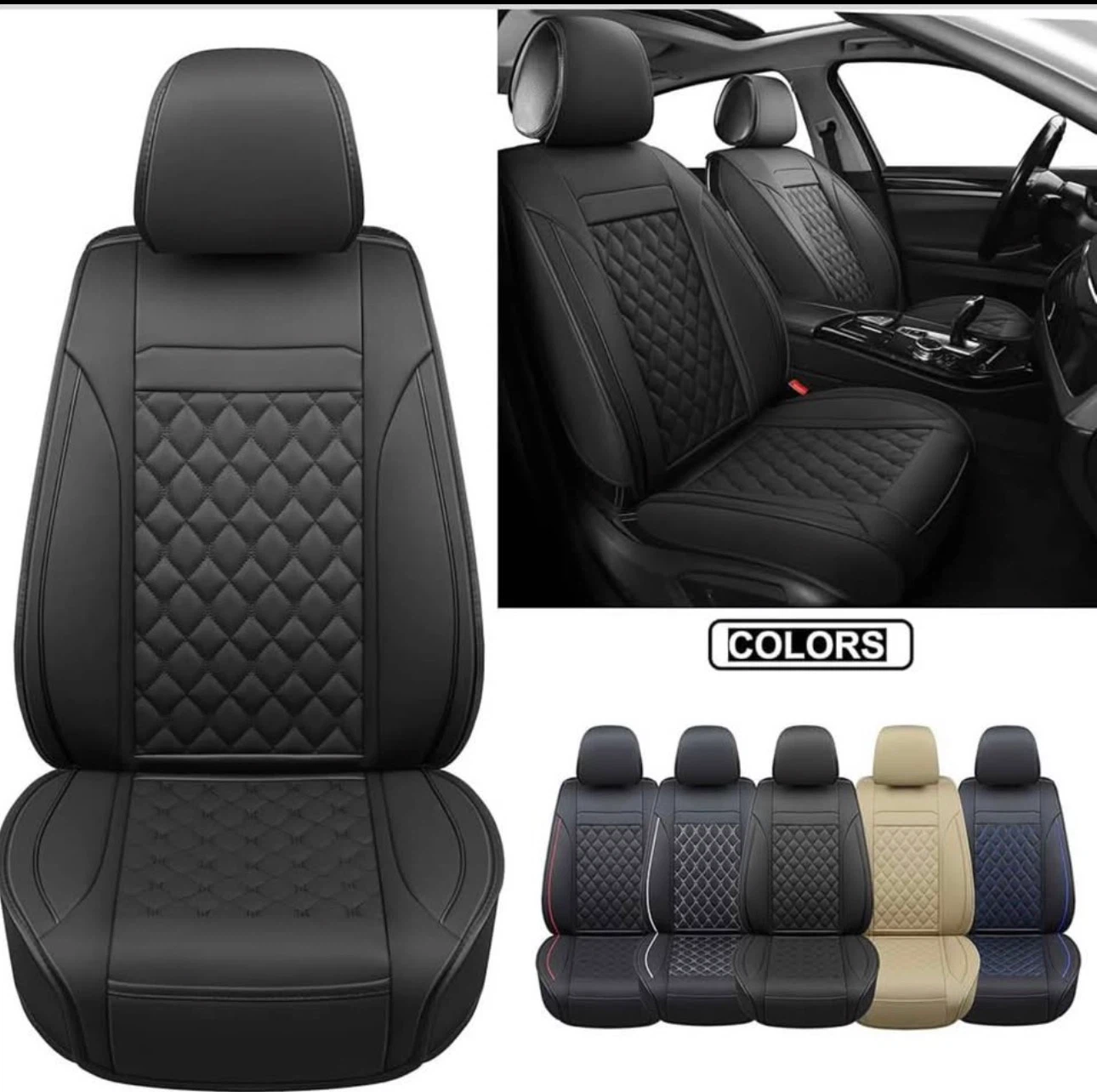 Leather Seat Covers for Cars - Black - Front Pair - photo 2