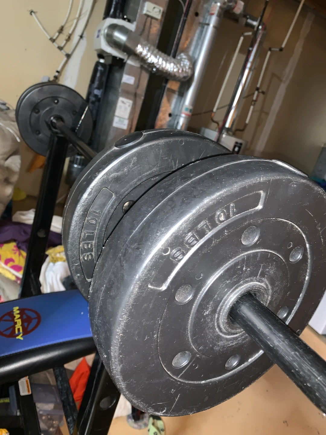 Marcy Classic weight bench, barbell and Weight Plates