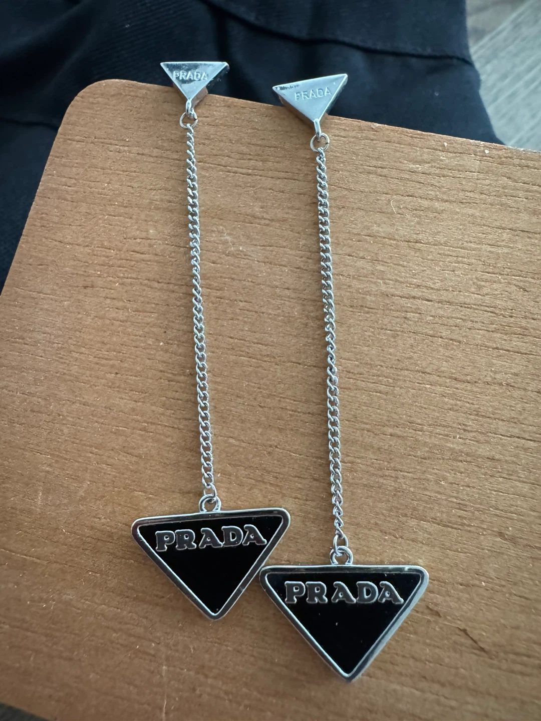 Authentic Prada Triangle Logo Drop Earrings