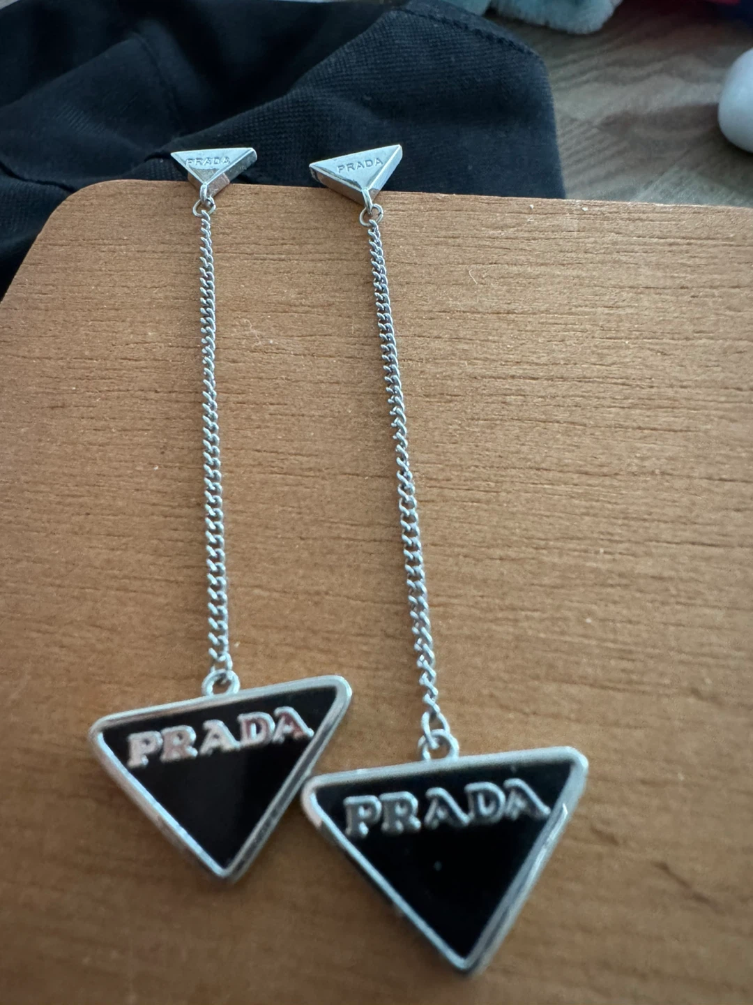 Authentic Prada Triangle Logo Drop Earrings - photo 2