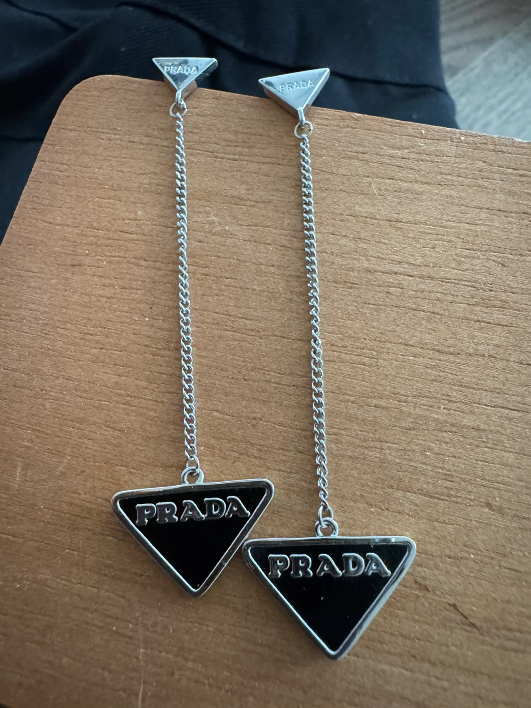 Authentic Prada Triangle Logo Drop Earrings - photo 3