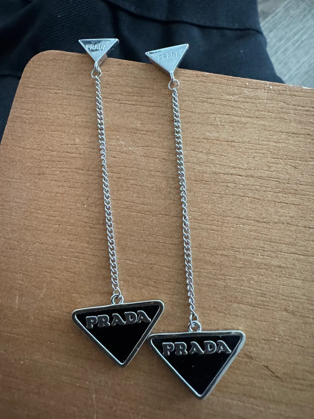 Authentic Prada Triangle Logo Drop Earrings - photo 4