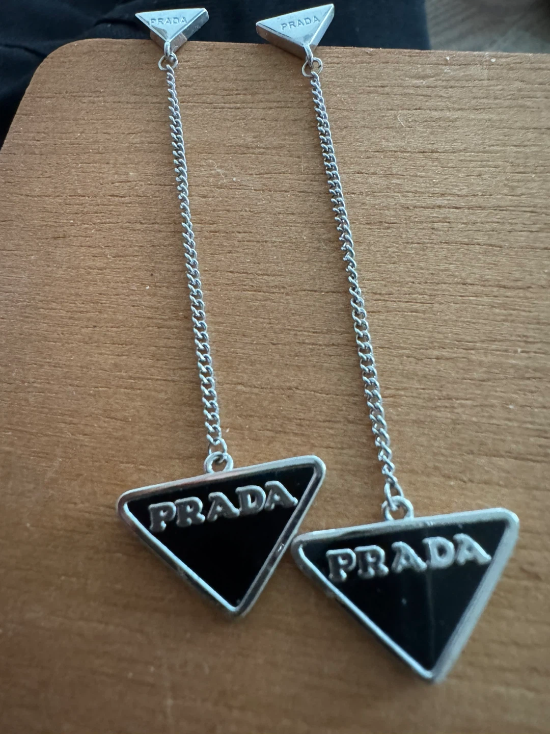 Authentic Prada Triangle Logo Drop Earrings - photo 5