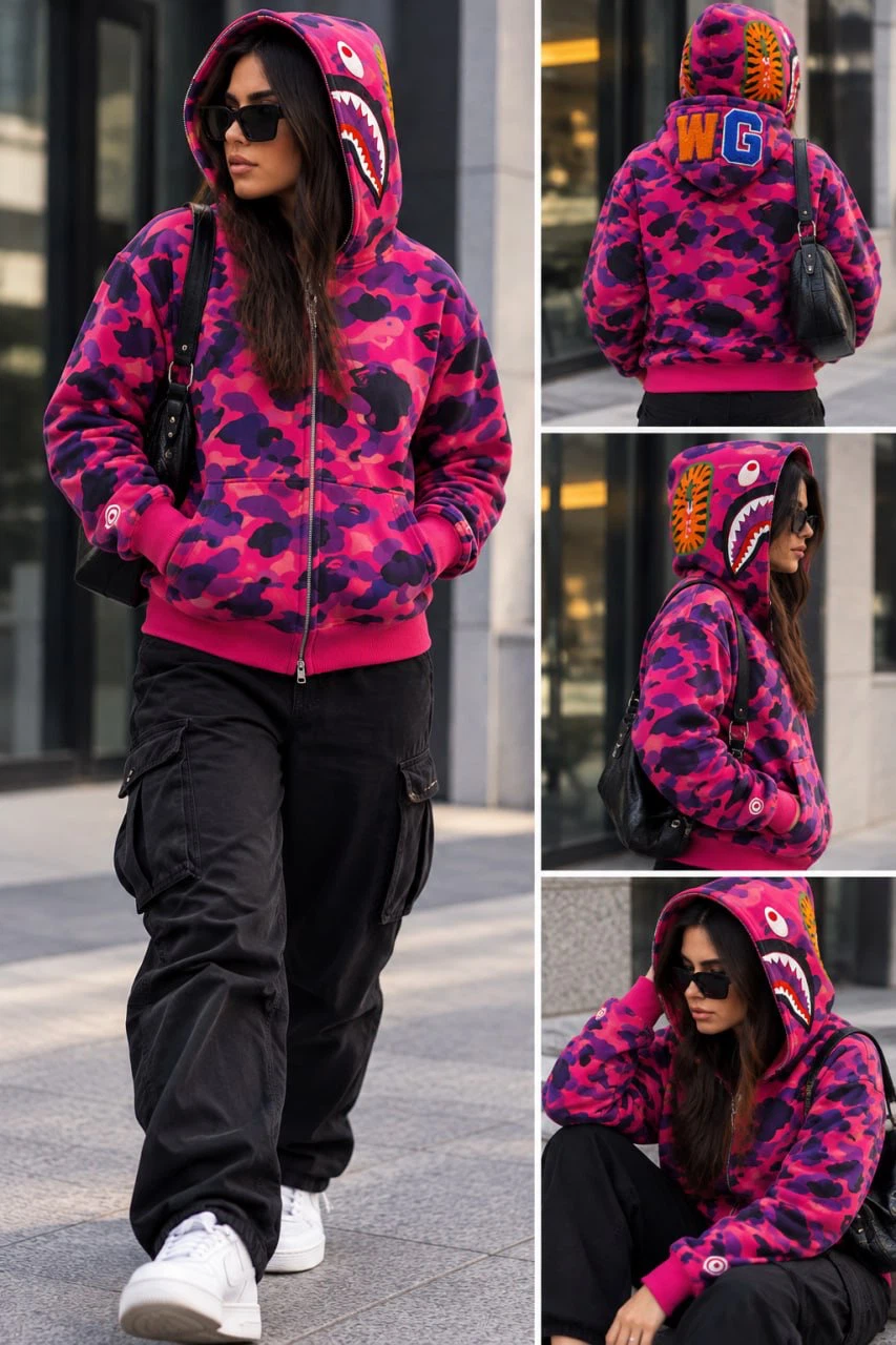 BAPE Pink Camo Shark Full Zip Hoodie