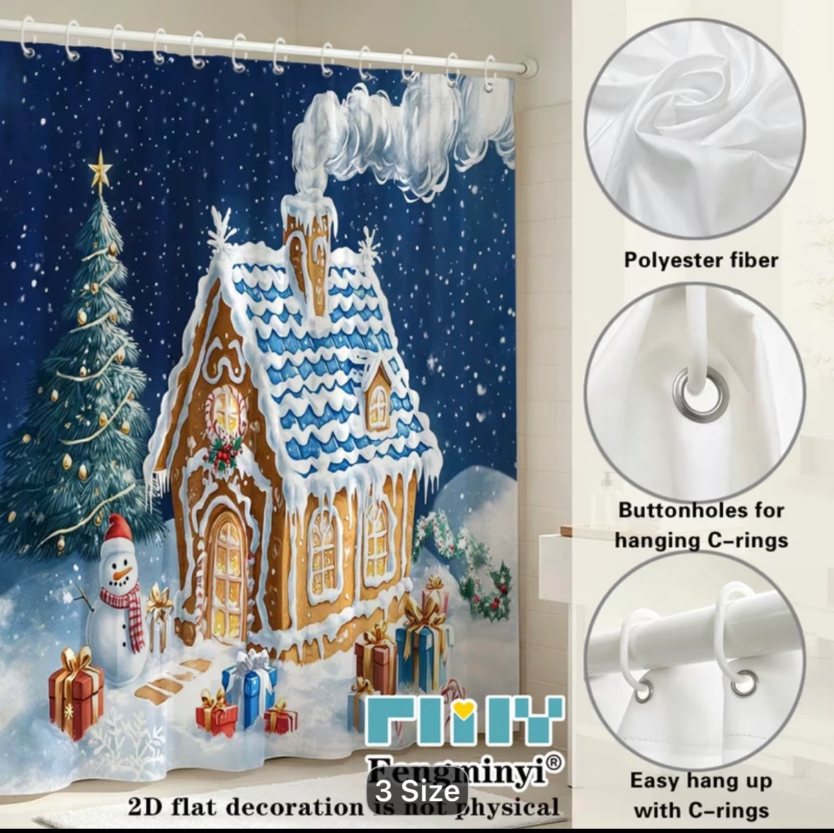 New Product Christmas Gingerbread House Shower Curtain - photo 3