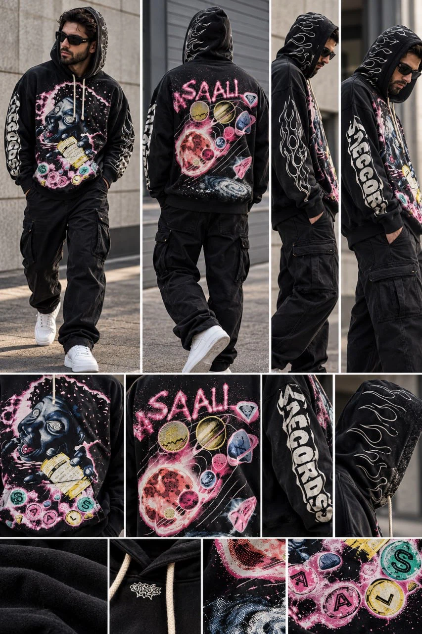 Asaall Records Black Graphic Hoodie