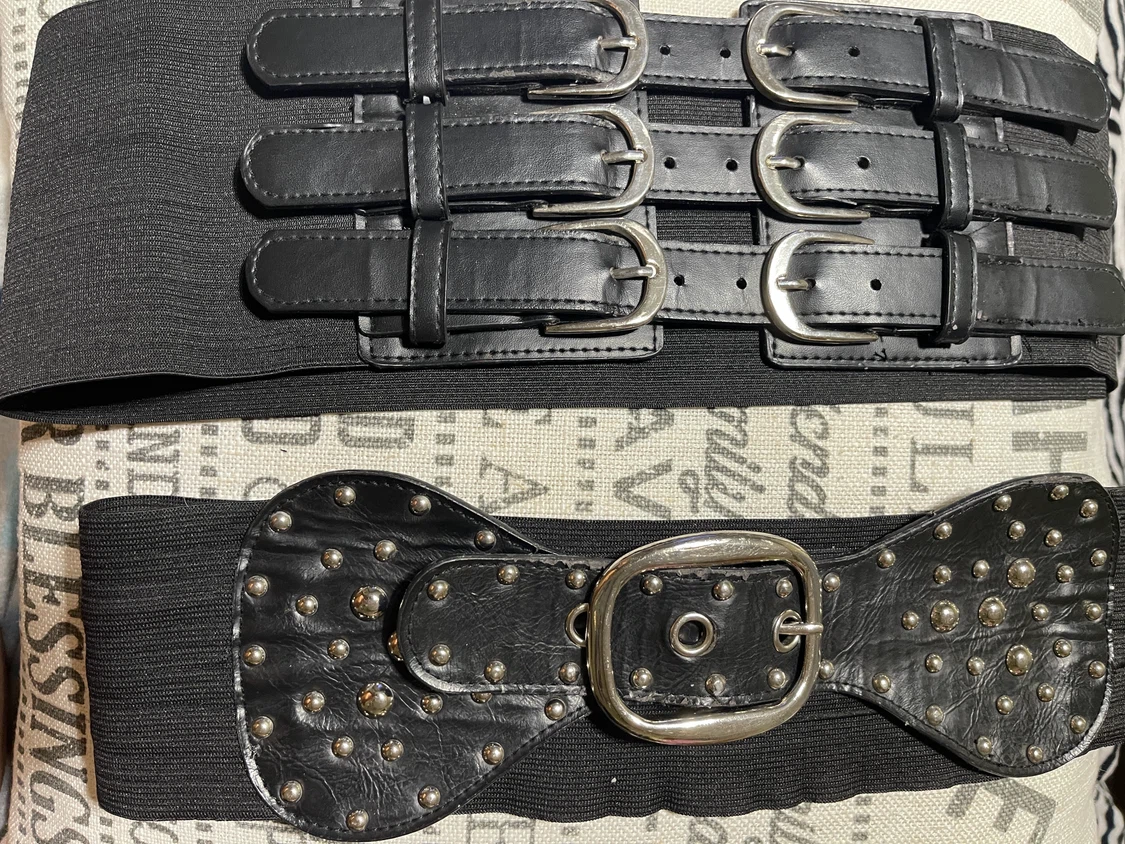 Set of Two Black Elastic Fashion Belts