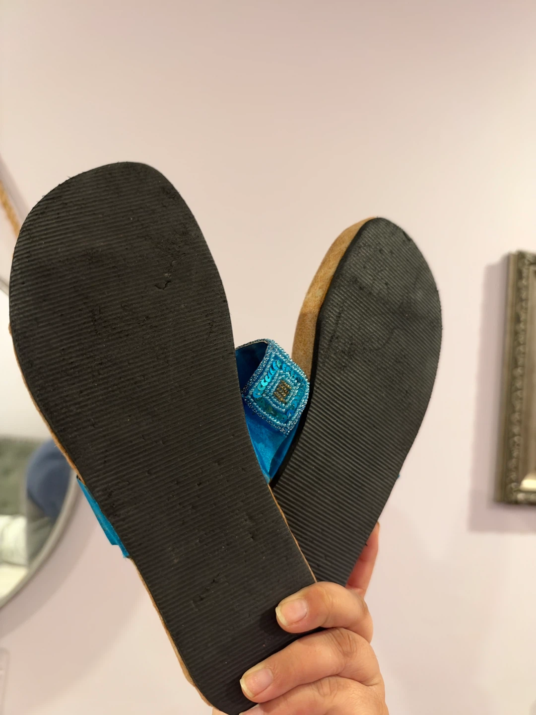 Beaded Blue Toe-Post Sandals - photo 2