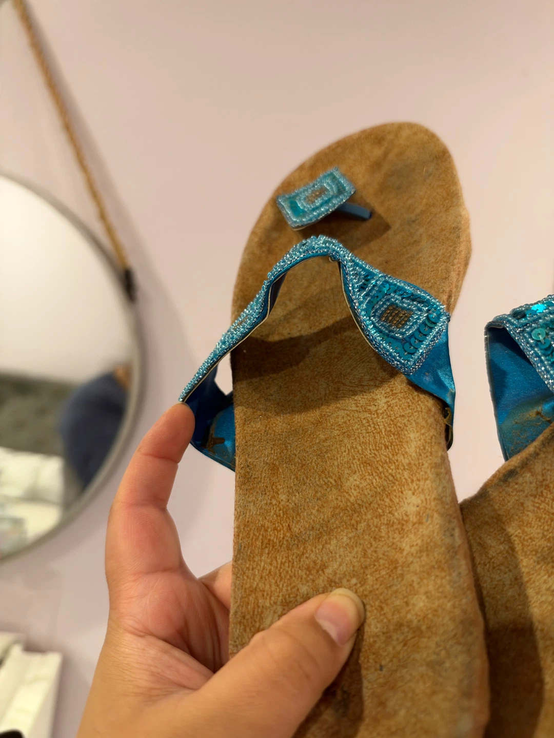 Beaded Blue Toe-Post Sandals - photo 3