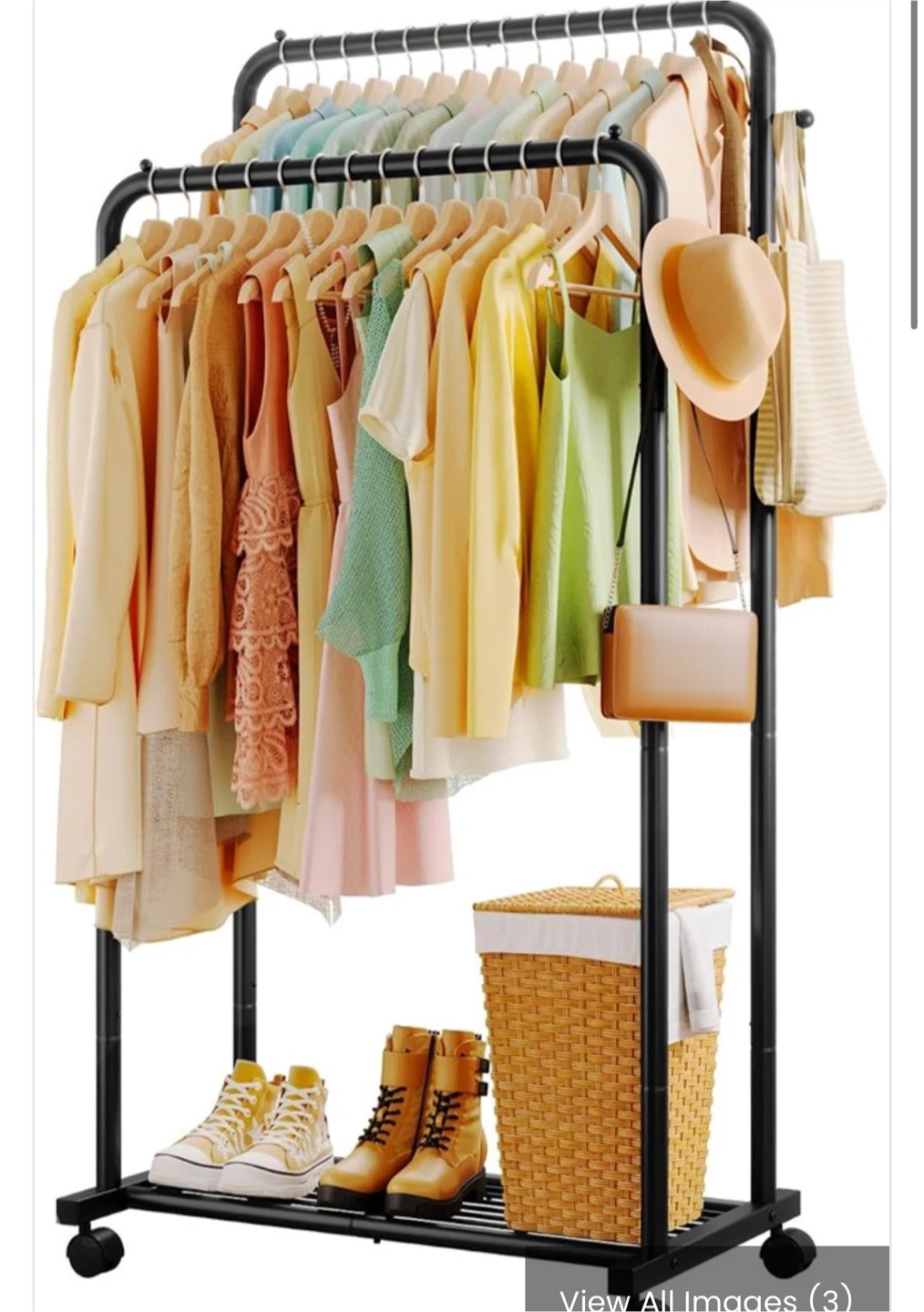 Sakugi Double-Rod Metal Clothing Rack with Wheels, 73x42x150 cm - photo 2