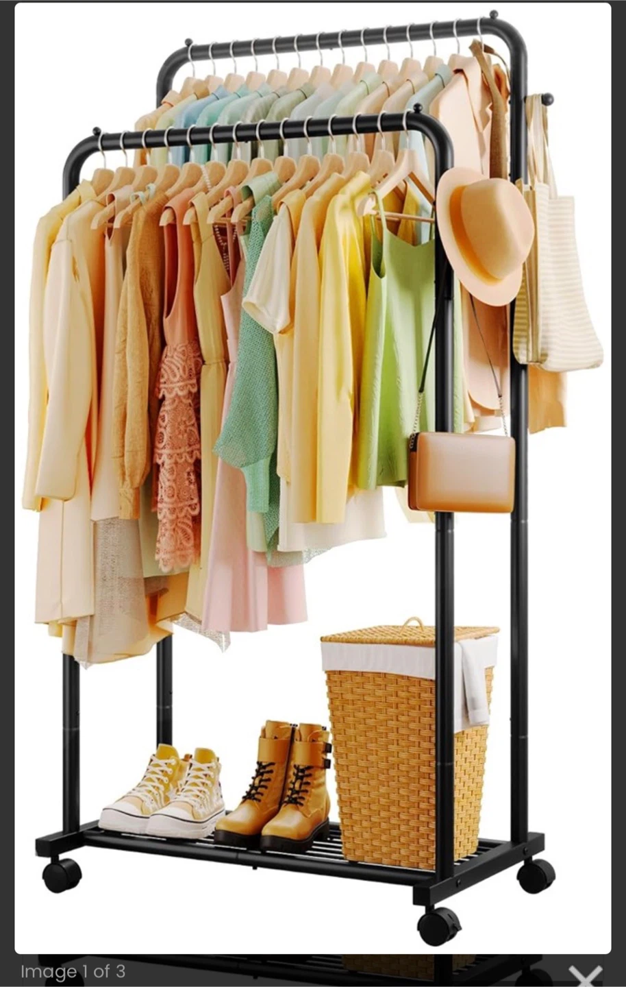 Sakugi Double-Rod Metal Clothing Rack with Wheels, 73x42x150 cm - photo 3