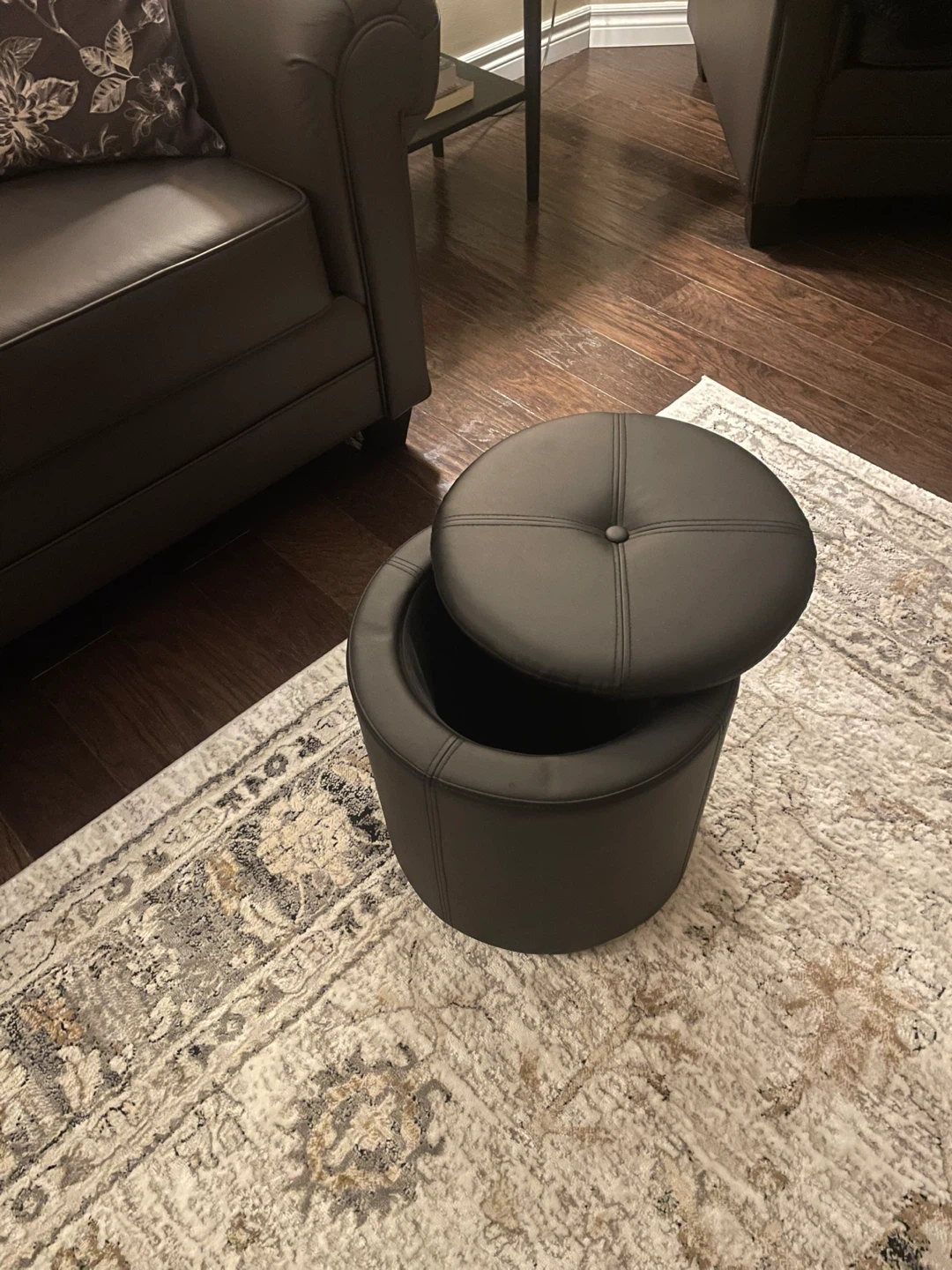 Dark Brown Round Storage Ottoman