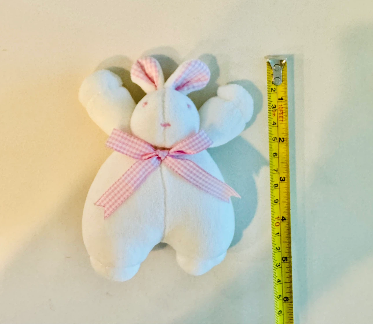 Handcrafted pink checkered bow-adorned bunny doll_Charm_NWOT - photo 5