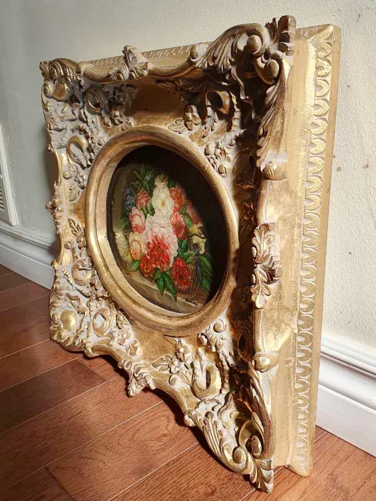 Vintage Floral Oil Painting in Ornate Gold Frame - photo 2