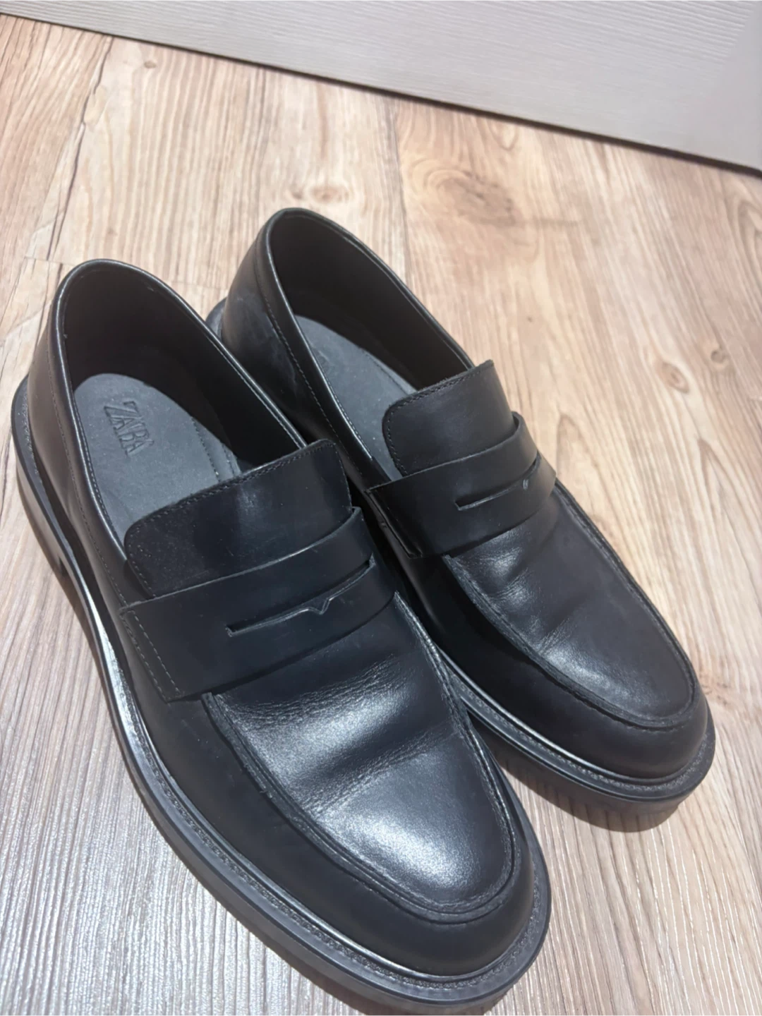 Men’s ZARA Black Leather Loafers Size 43 - photo 2