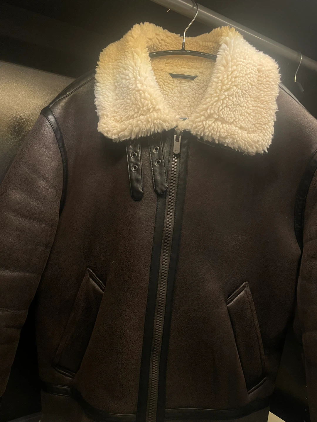 Zara Dark brown faux shearling aviator jacket