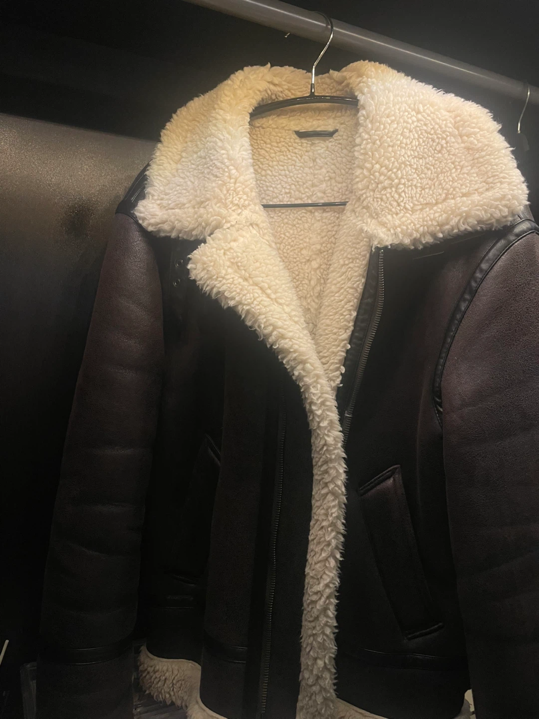 Zara Dark brown faux shearling aviator jacket - photo 2
