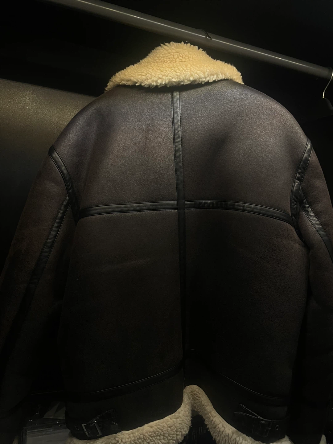 Zara Dark brown faux shearling aviator jacket - photo 3
