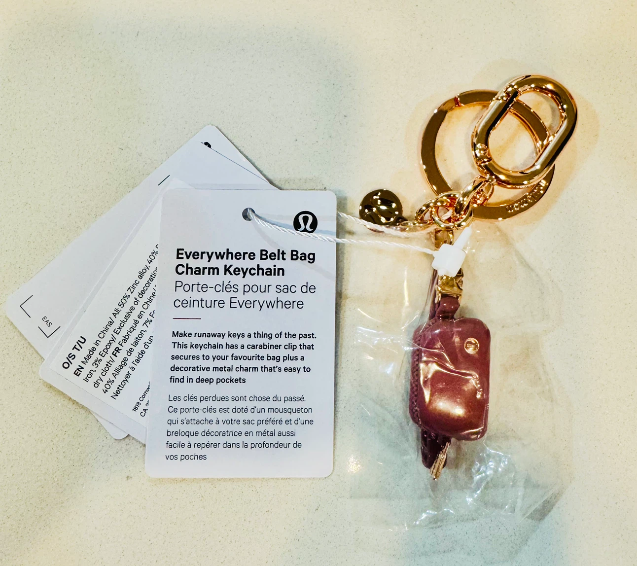 Lululemon Everywhere Belt Bag Charm Keychain_Rose Pink_NWT