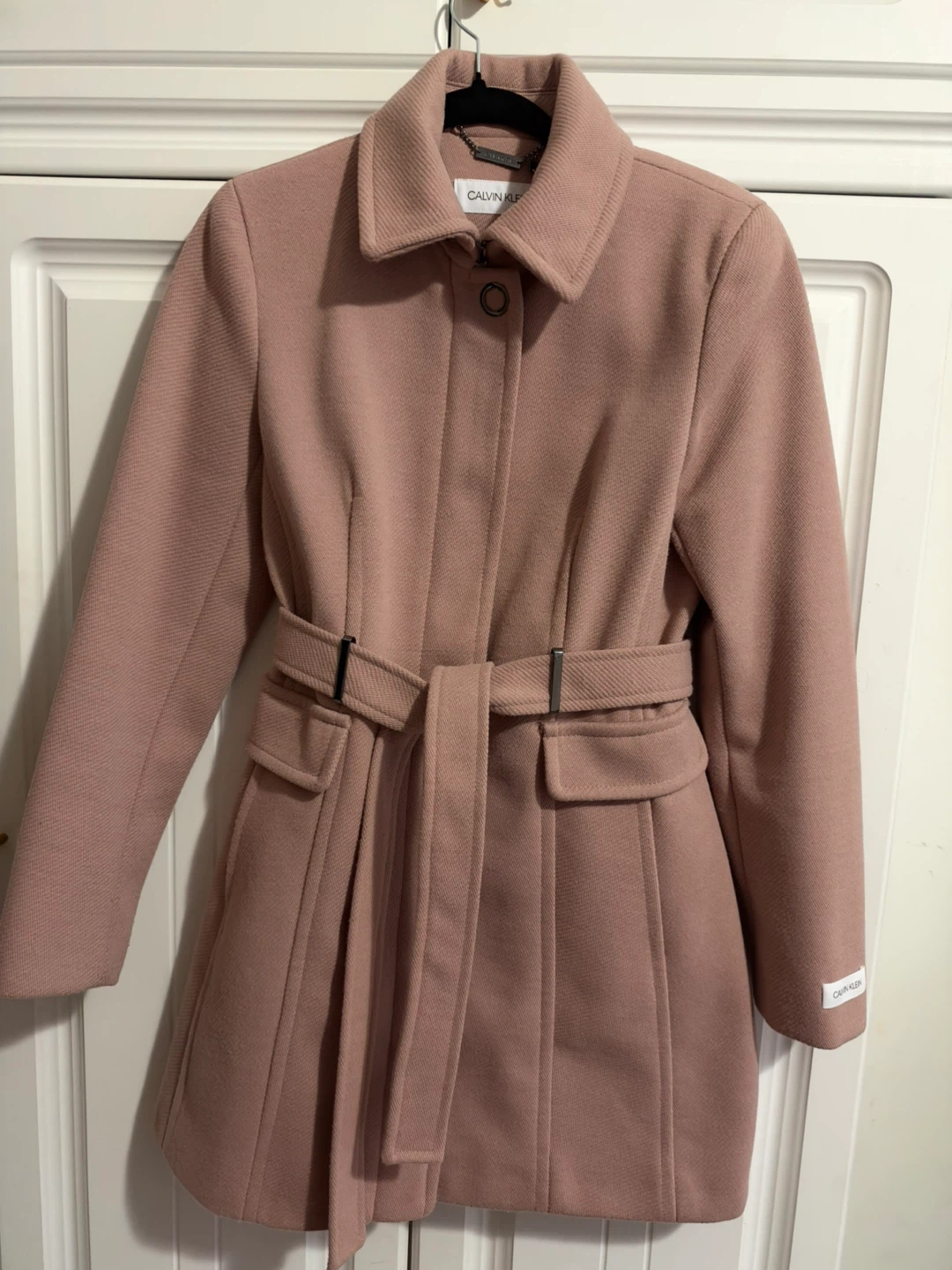 Calvin Klein Pink Wool Blend Belted Coat