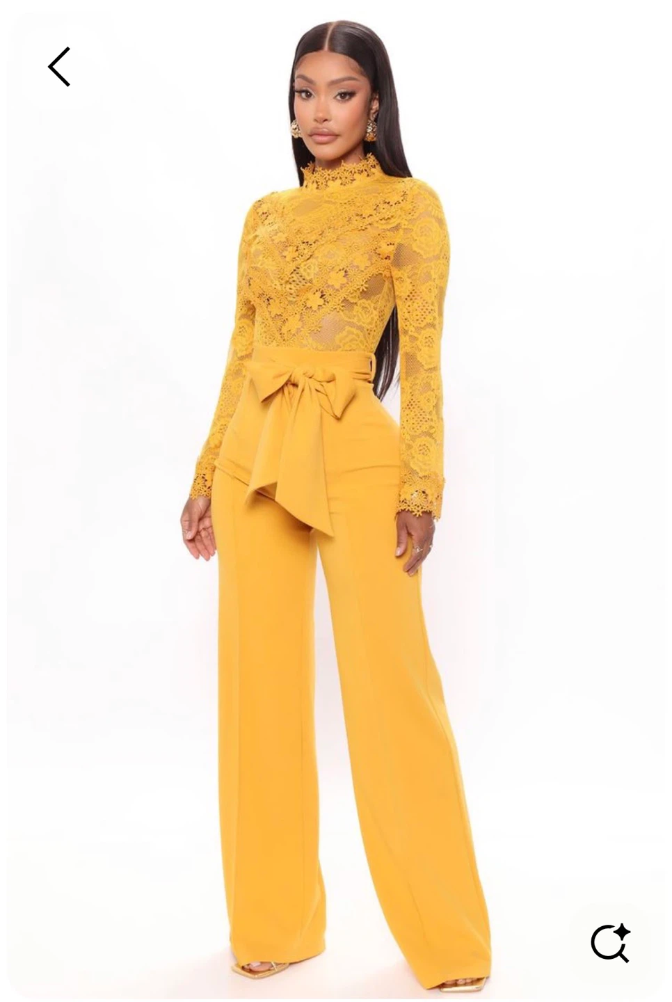 Fashion Nova Mustard Yellow Lace Jumpsuit