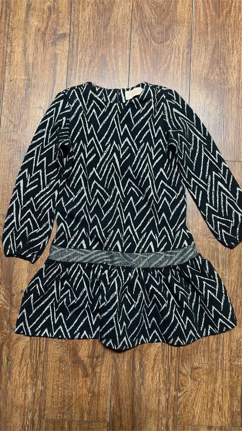 Black & Cream Metallic Peplum Dress – Size Small