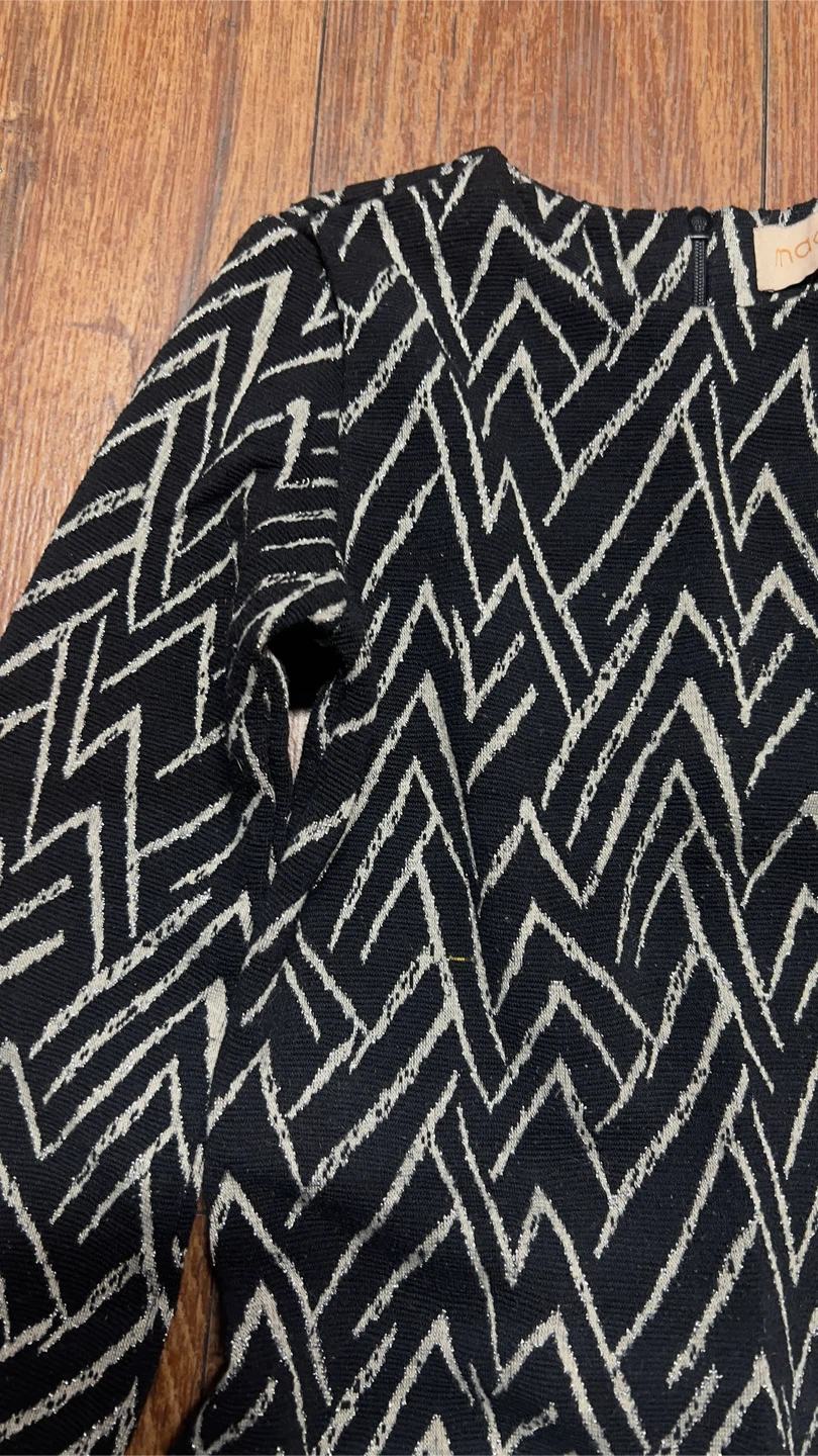 Black & Cream Metallic Peplum Dress – Size Small - photo 2