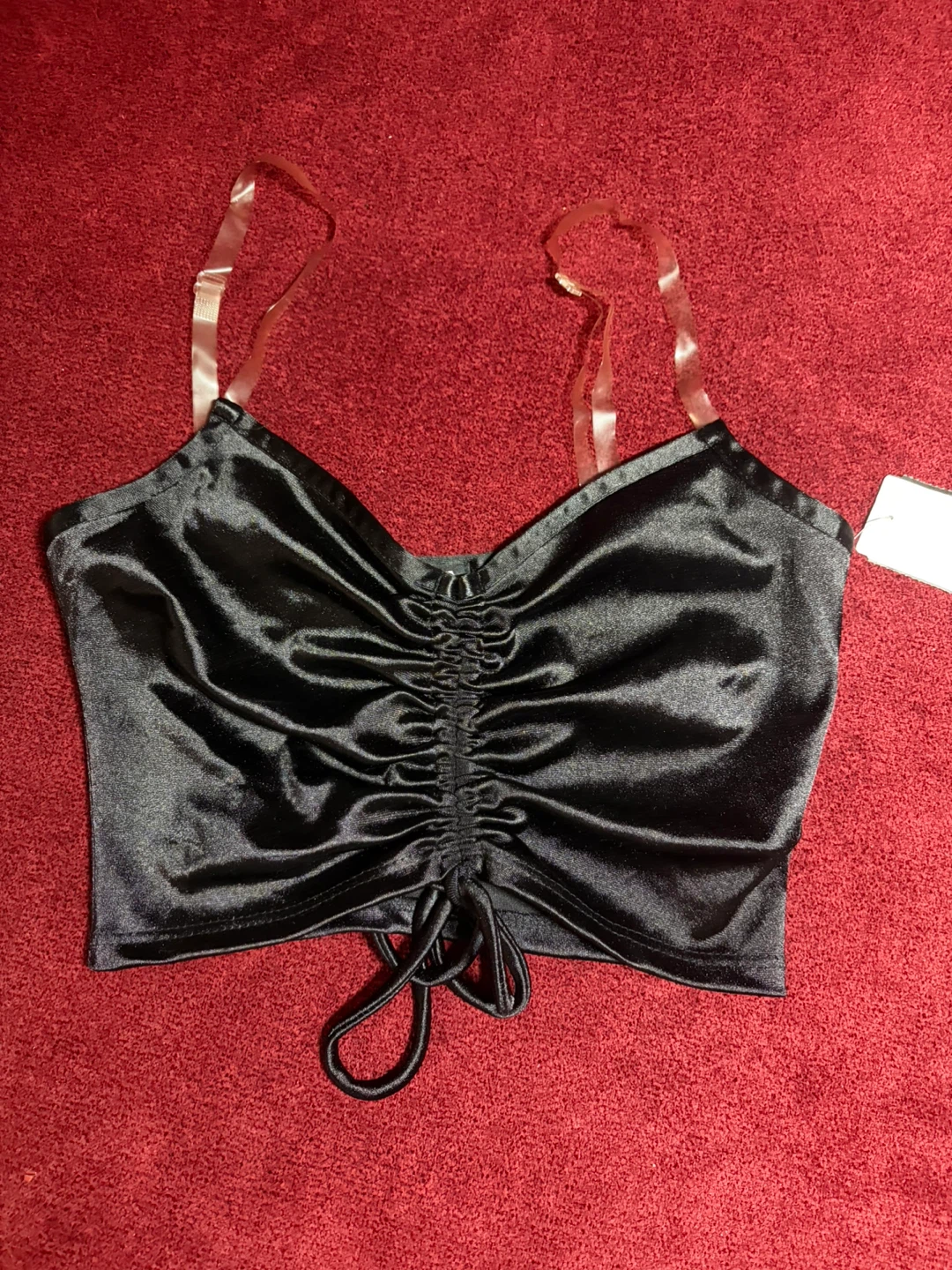 Black Ruched Satin Crop Top