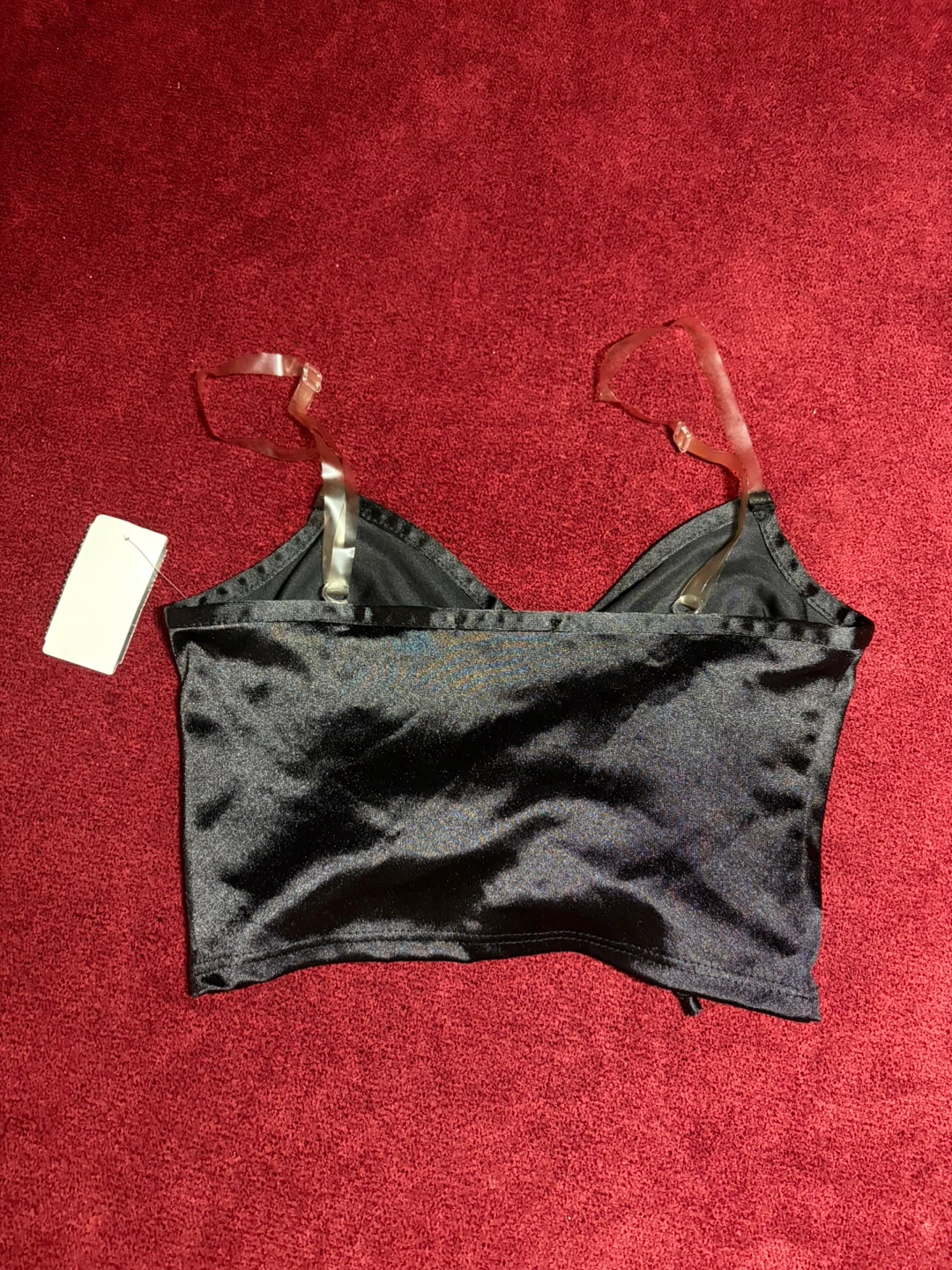 Black Ruched Satin Crop Top - photo 2
