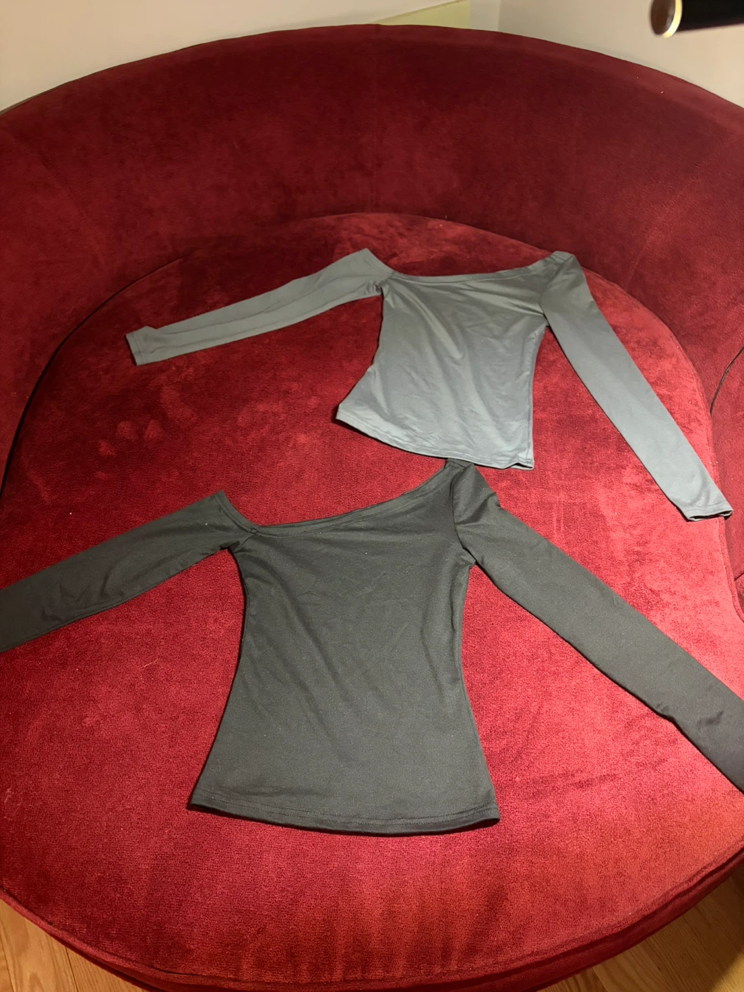 Two off-the-shoulder long sleeve tops