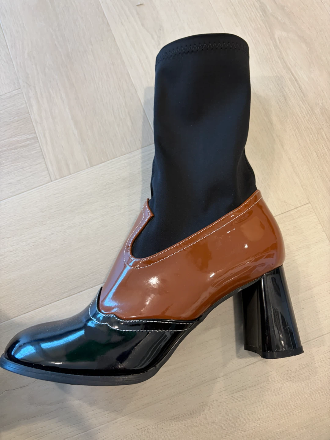 Two-Tone Patent vegan leather  Heeled Ankle Boots