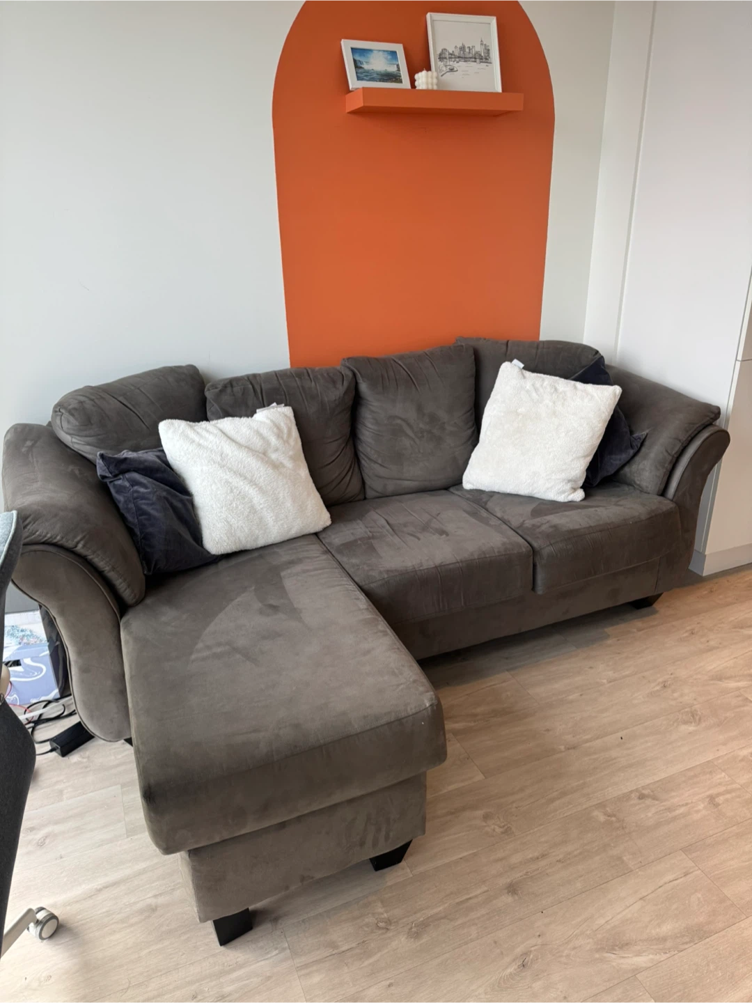 Grey L shaped sofa / couch