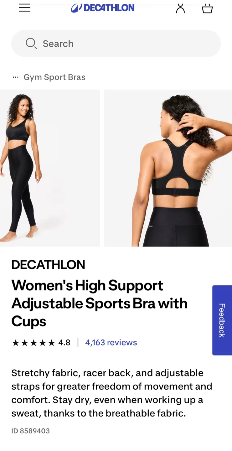 Decathlon Women's High Support Sports Bra size M