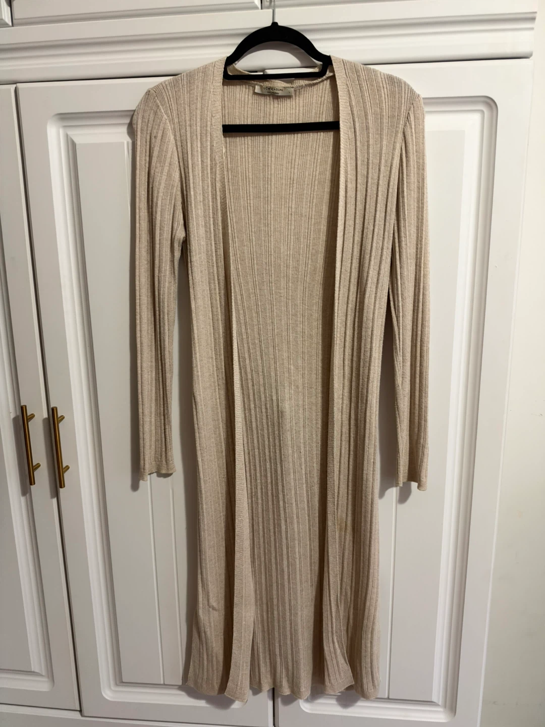 LCW Casual Ribbed Beige Long Cardigan