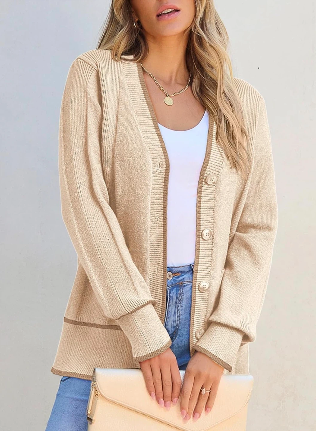 NEW! Beige Button-Up Cardigan