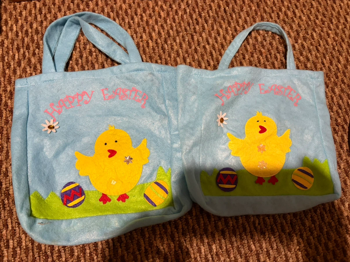Two Blue Felt Happy Easter Bags