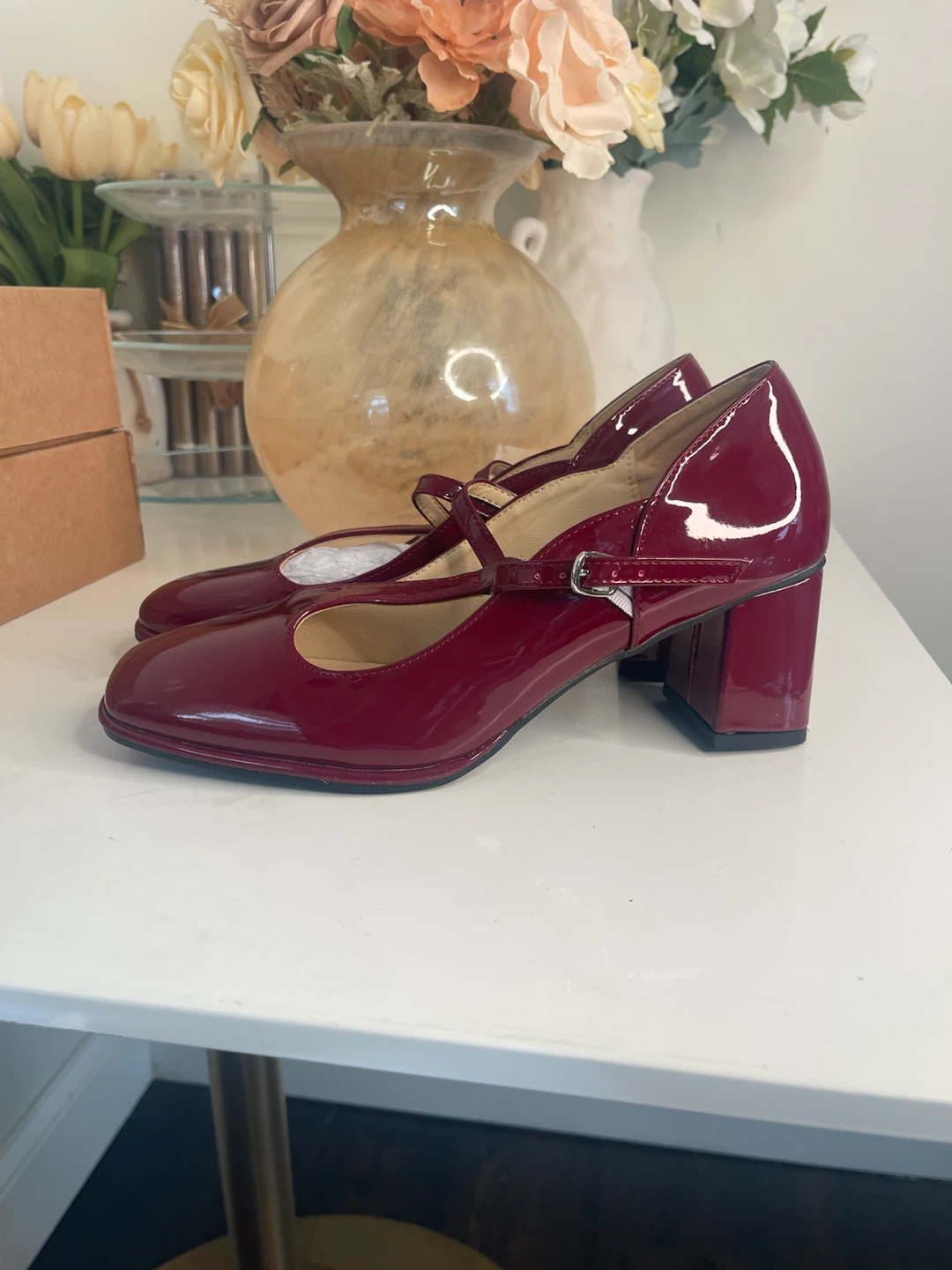 Fereshte Burgundy Mary Jane Heels