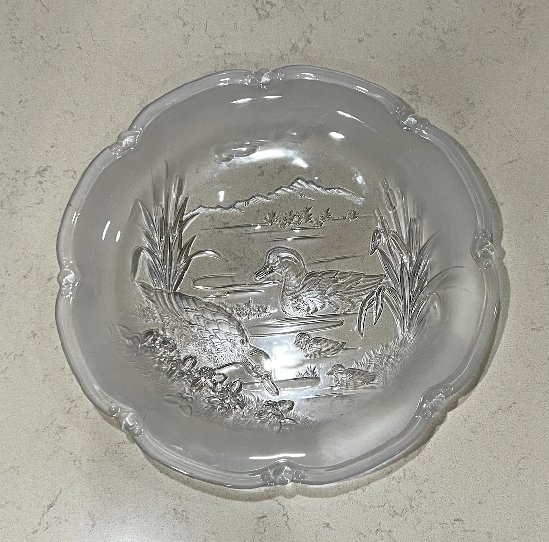Vintage Crystal Duck Motif Serving Plate