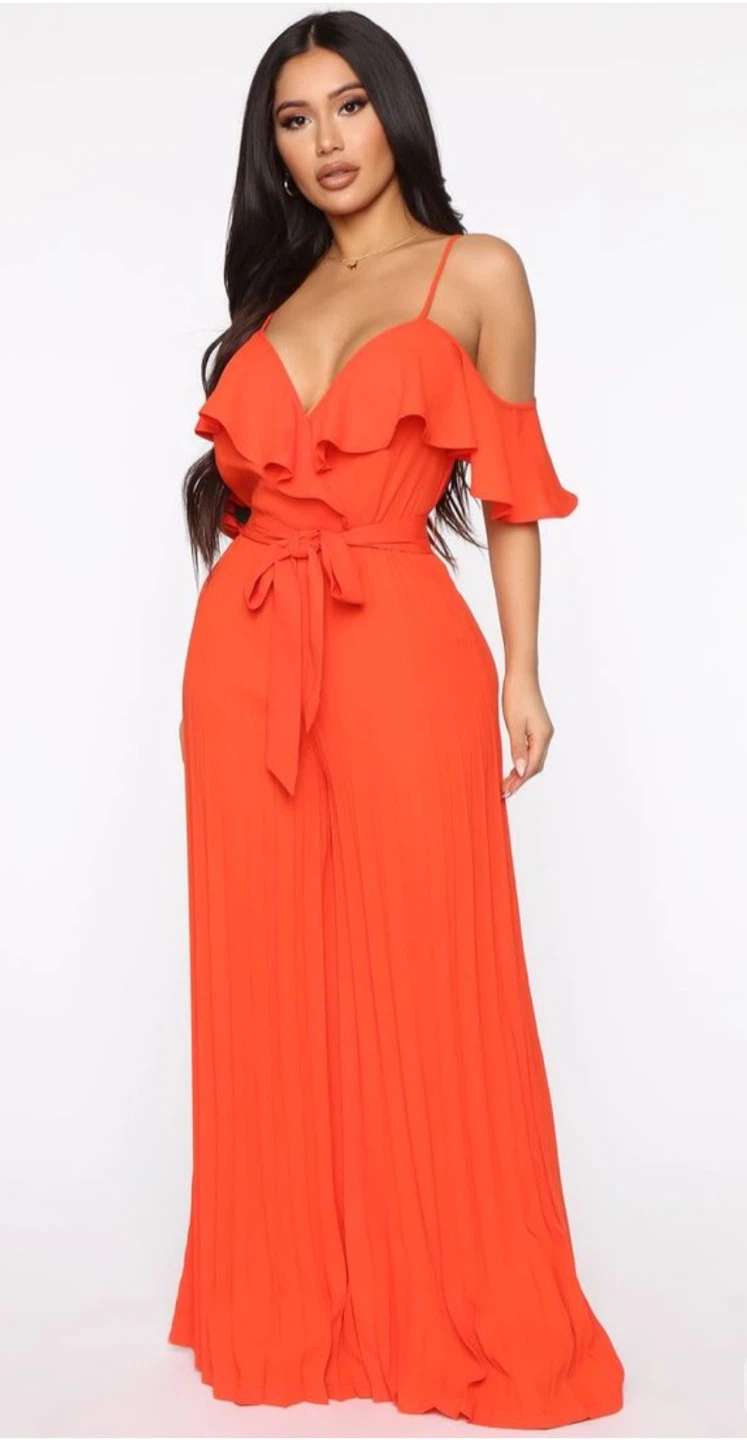 Fashion Nova Orange Ruffle Jumpsuit