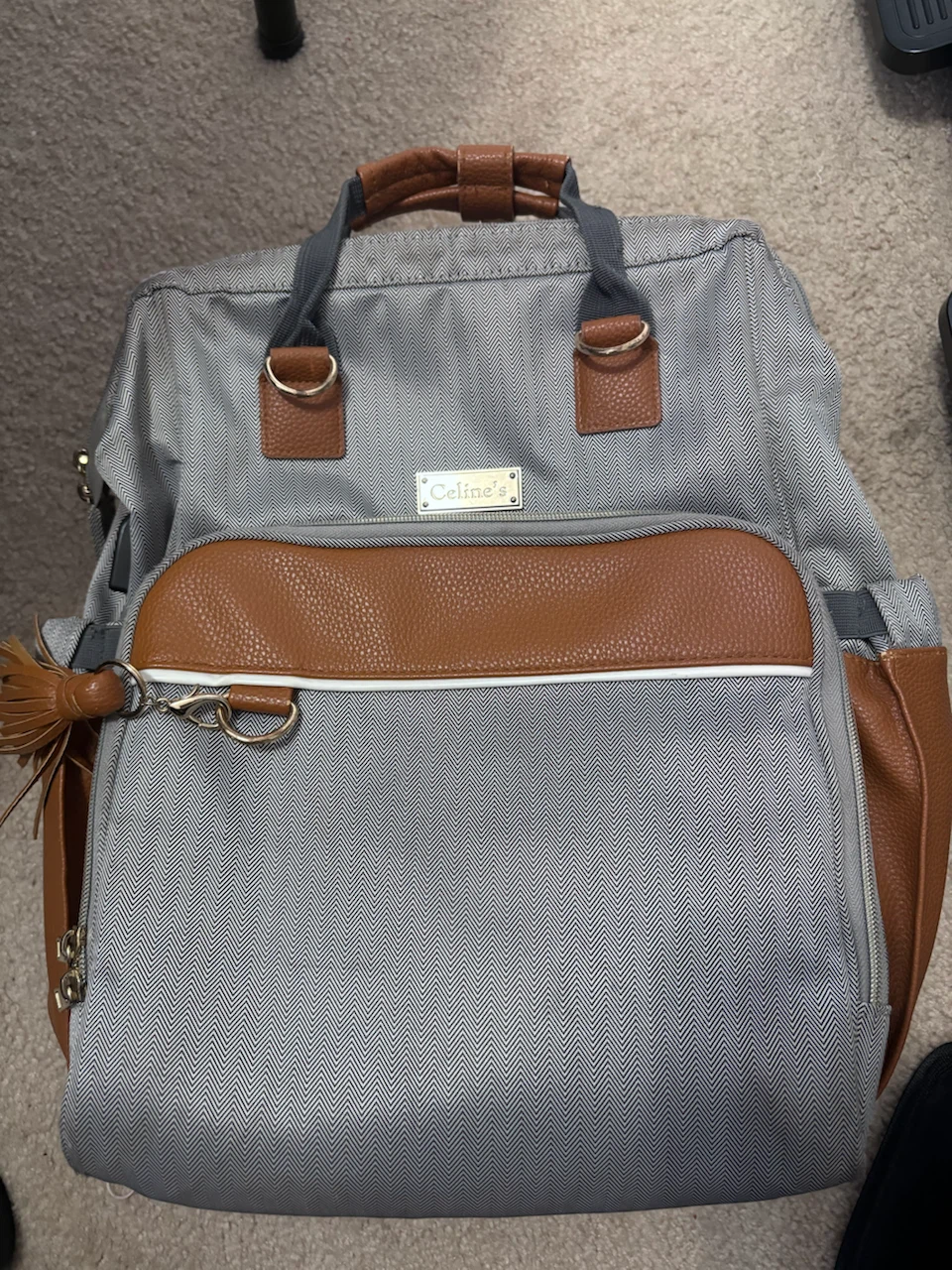 Celine's Diaper Backpack Grey and Brown
