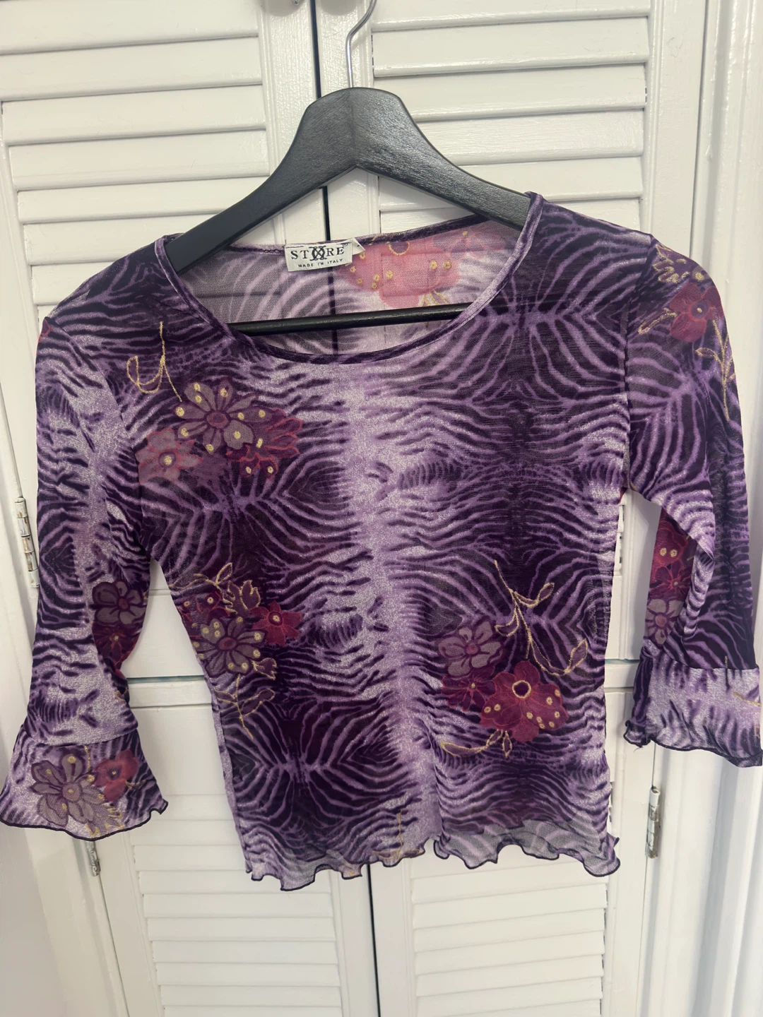 y2k Made in Italy Purple Floral Mesh Top