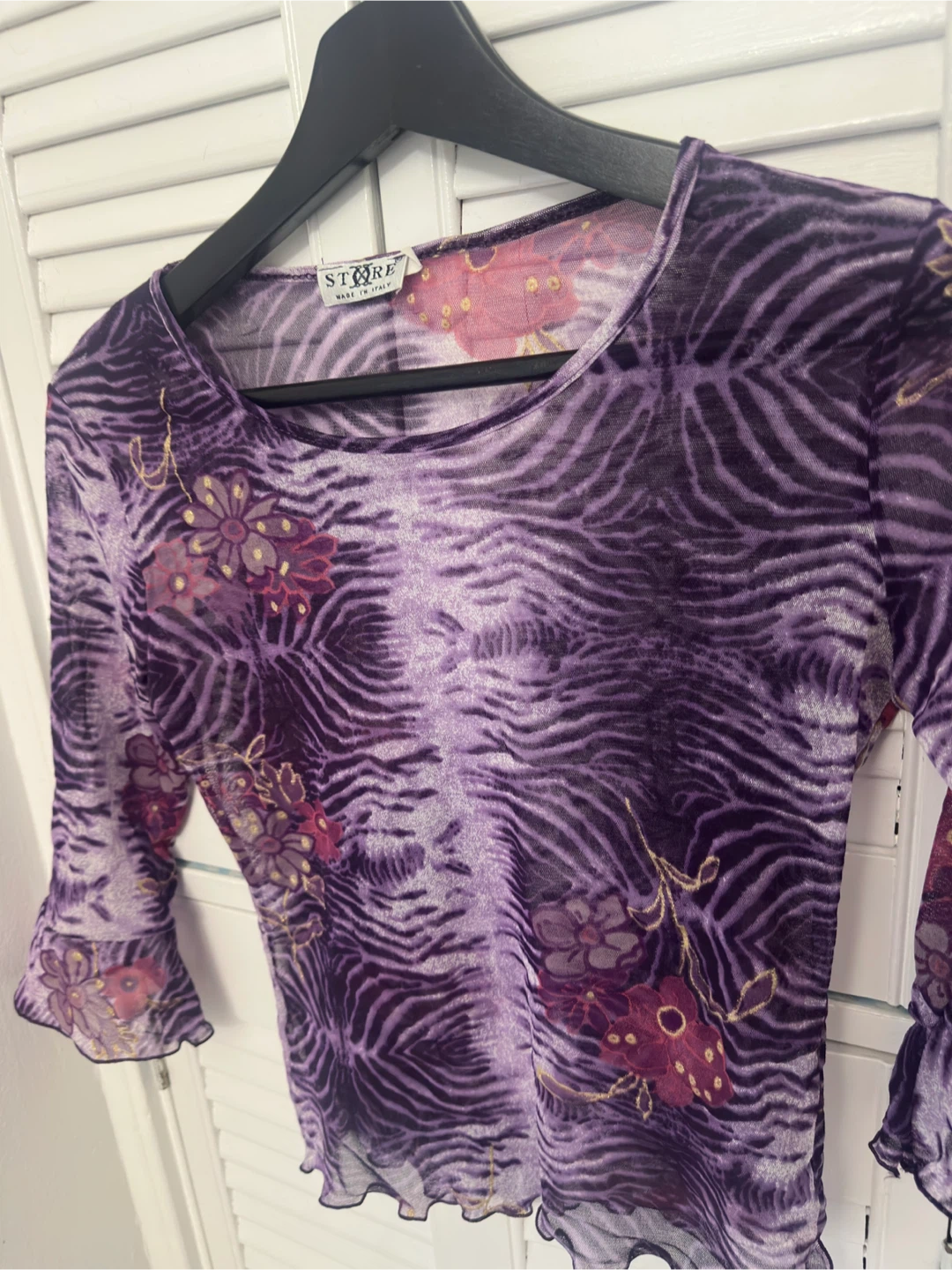 y2k Made in Italy Purple Floral Mesh Top - photo 2