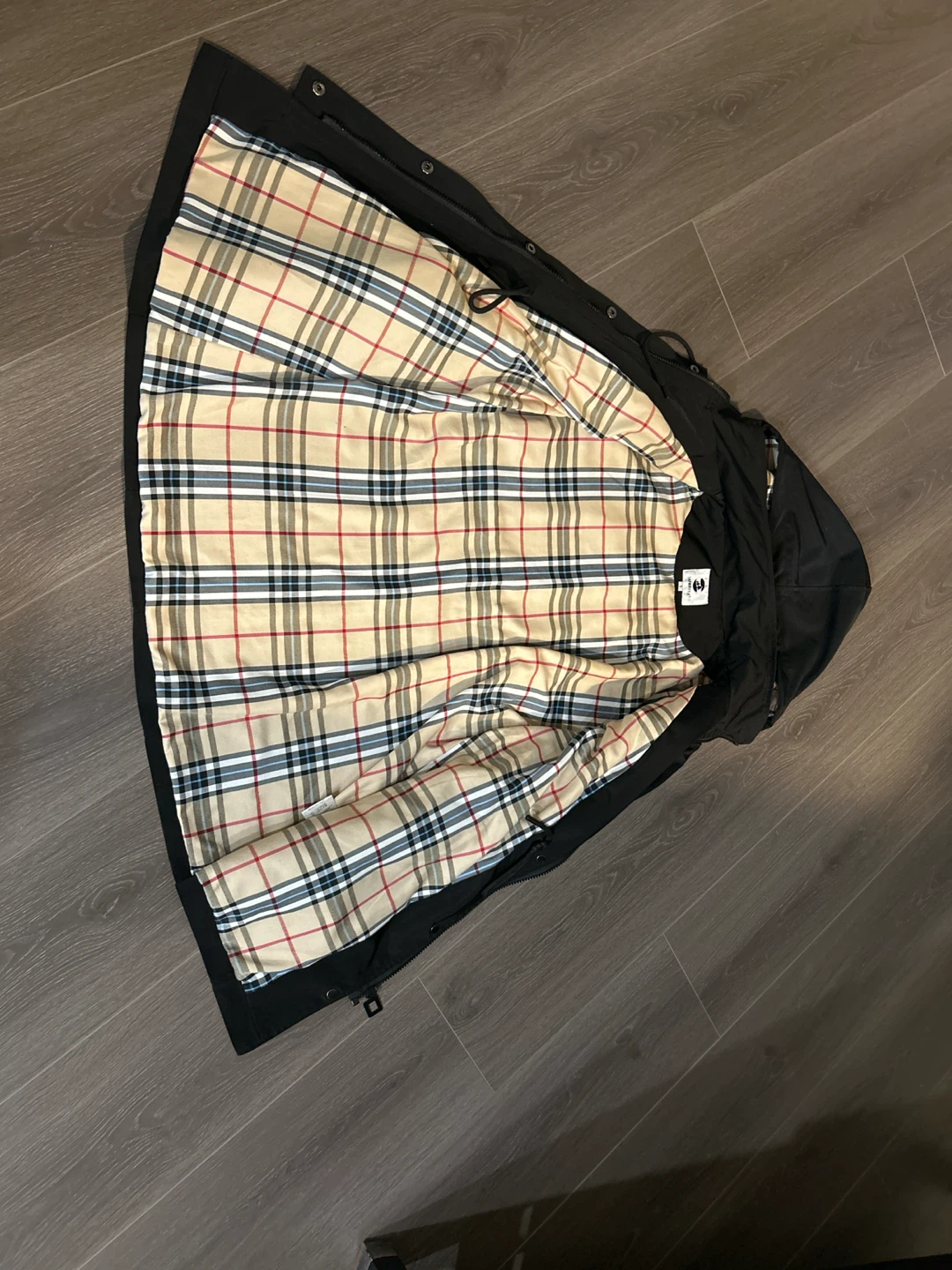 Saphirose Plaid-Lined Hooded Trench Coat - photo 3
