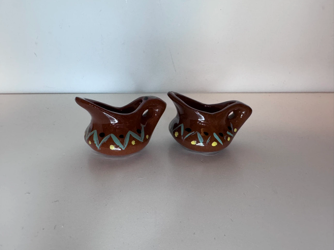 Pair of Hand-Painted Ceramic Mini Pitchers
